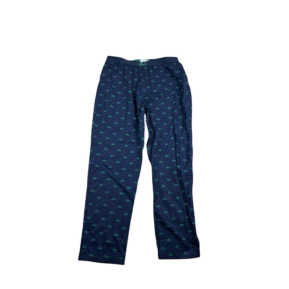 NWOT Lacoste Mens Navy Blue Allover Crocodile Logo Print Pajama Pants Size L